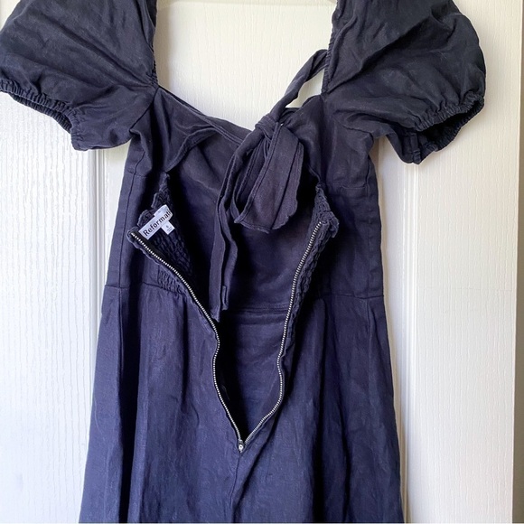 Reformation Dress Denver Linen Slit Tie-Back Midi Wedding Summer Black 6 GUC - Picture 5 of 6